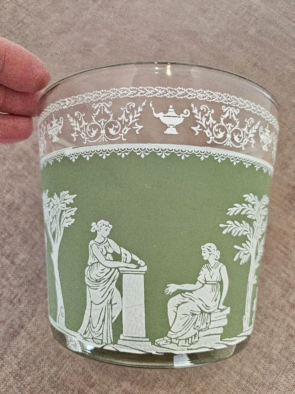 Jeannette Hellenic Vintage Wedgewood Green Greek Jasper Wear Style Ice Bucket